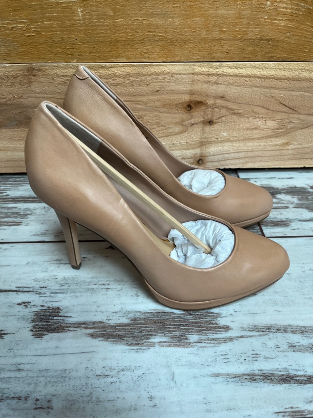 Bleecker & Bond Celeste Nude Platform Pumps Stiletto Heel Leather NWOT 8M